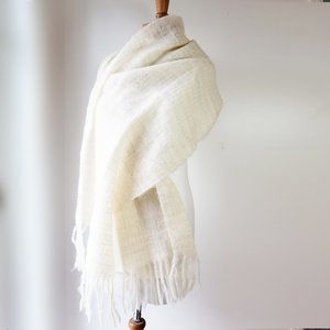 WHITE MOHAIR SHAWL SCARF